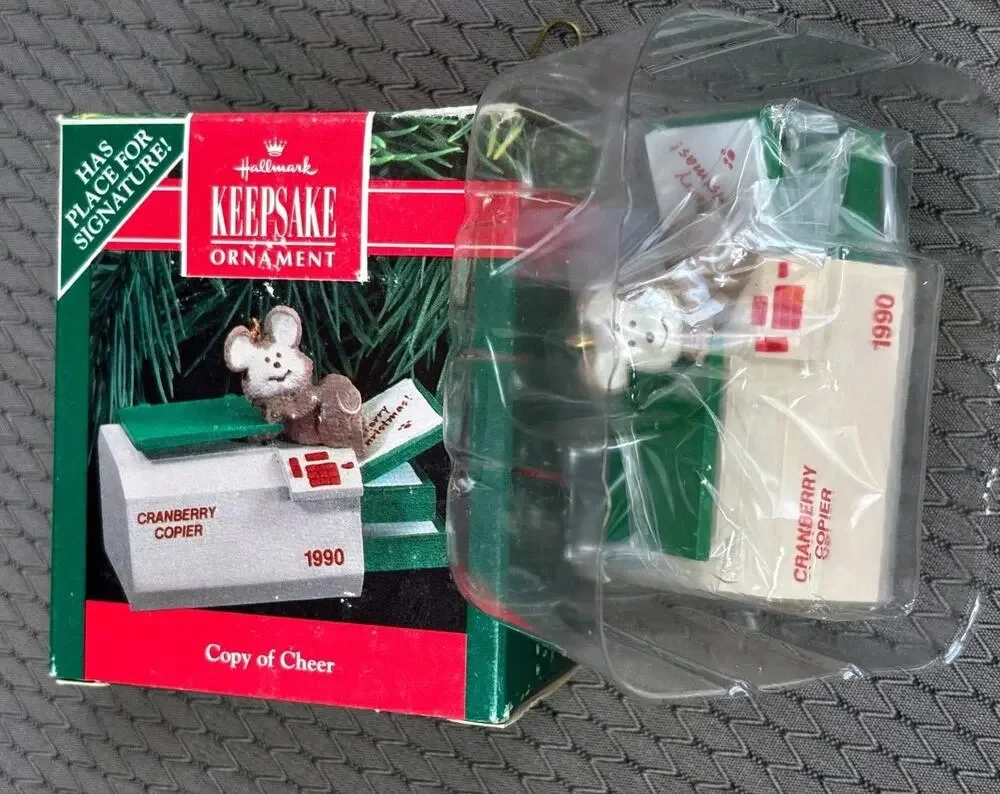 Vintage 1990 Hallmark Ornament Mice Mouse on Cranberry Copier Copy of Cheer NEW